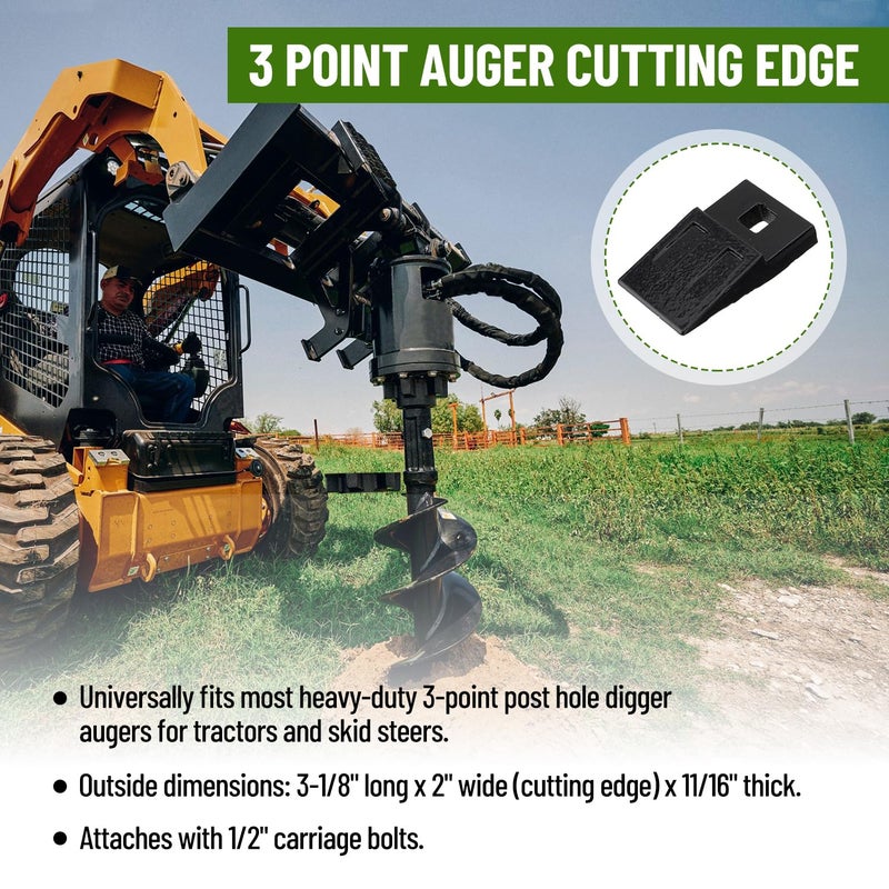 Venussar Bolt-On Spiral Point Auger, with 2 Pack 3 Point Auger Cutting Edge, for Heavy-Duty Augers, 3 Point Post Hole Digger - Image 2